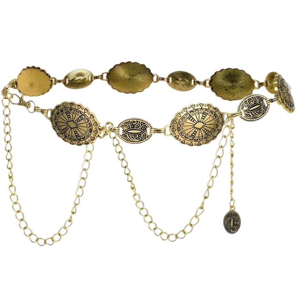 Vintage Western Gold Chain Belt Cowgirl Boho Y2K Grunge Adjustable